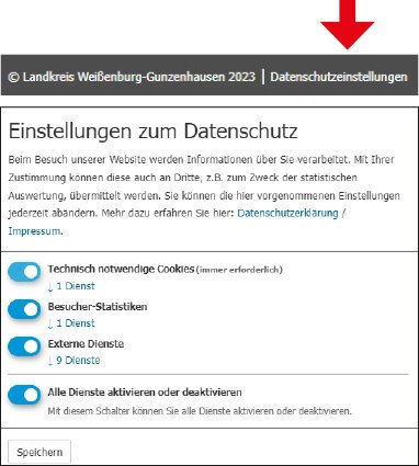 Datenschutzeinstellungen Homepage